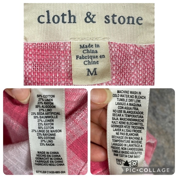 Cloth & Stone Linen Blend Button-Back Preppy Casual Fun Gingham Blouse - Sz M - Picture 3 of 16